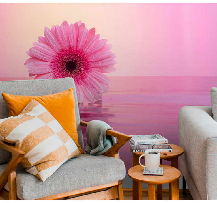 Rosa blomst refleksjon fototapet valmue - Tenstickers