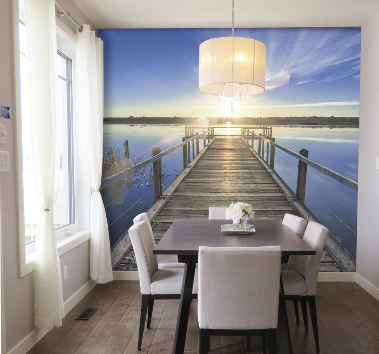 Solnedgang utsikt over broen i tre fototapet 3d - Tenstickers