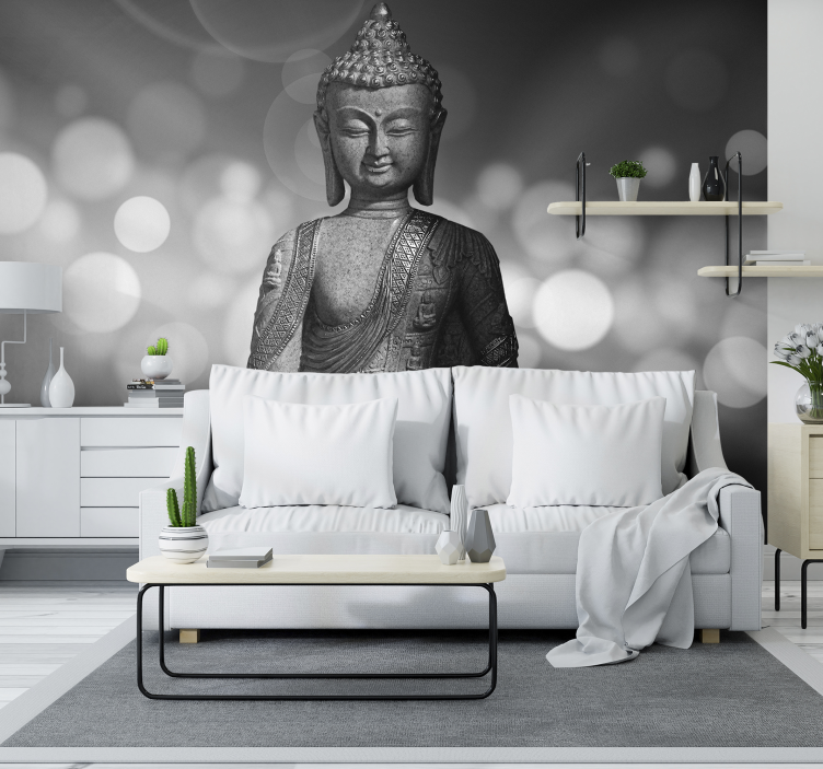 Sølv buddha zen fototapet - Tenstickers