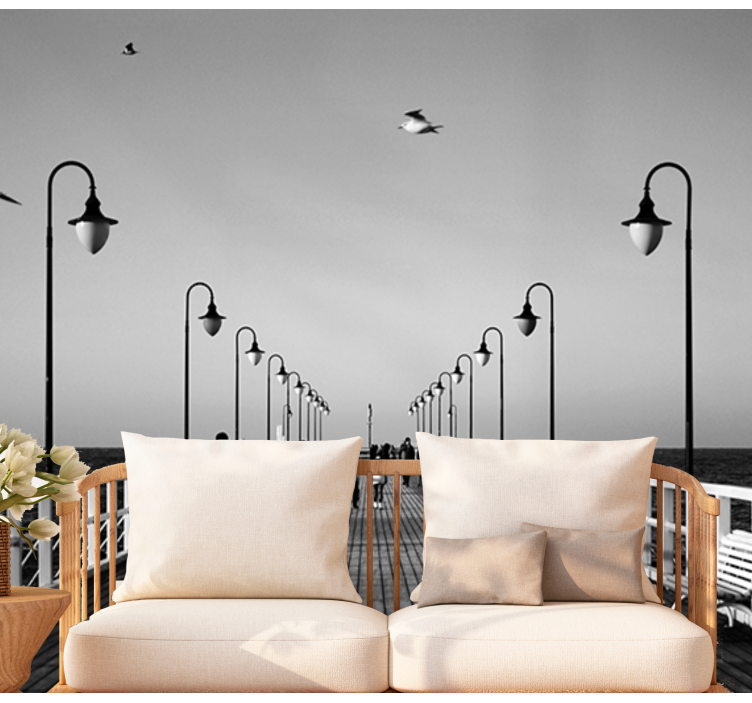 Spasertur langs bryggen ved sjøen fototapet byer - Tenstickers