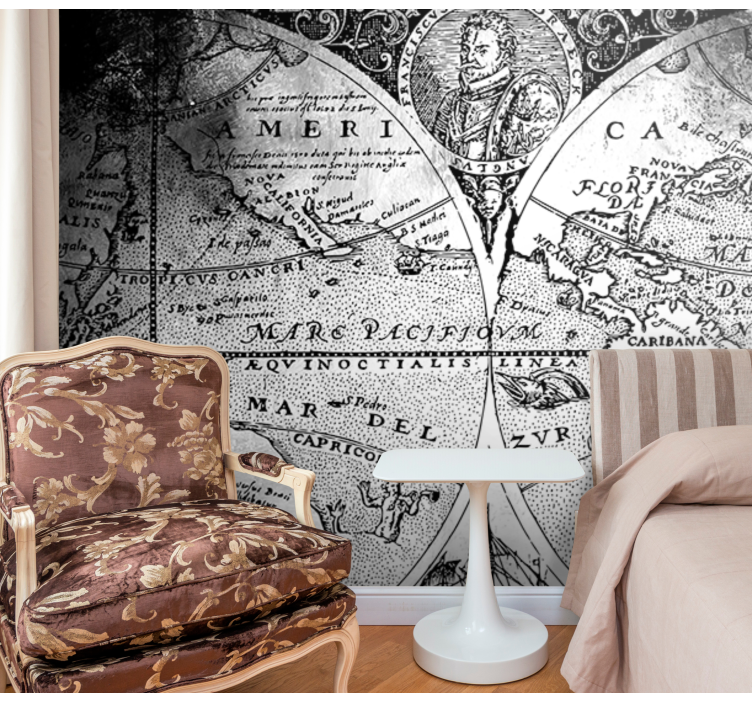 Svart-hvitt verdenskart fototapet - Tenstickers