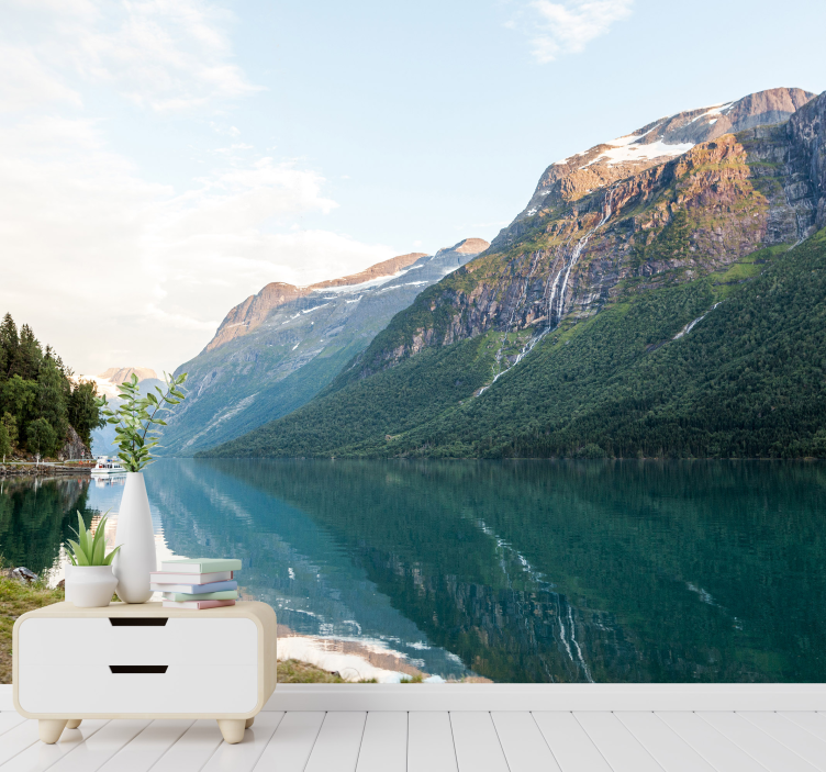 Tre landskap i innsjøen vegg fototapet - Tenstickers