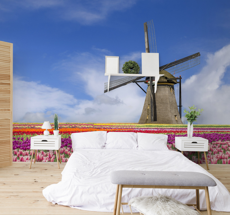 Tulipan felt og vindmølle fototapet - Tenstickers