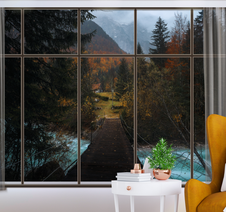Vindu med skogutsikt fototapet - Tenstickers