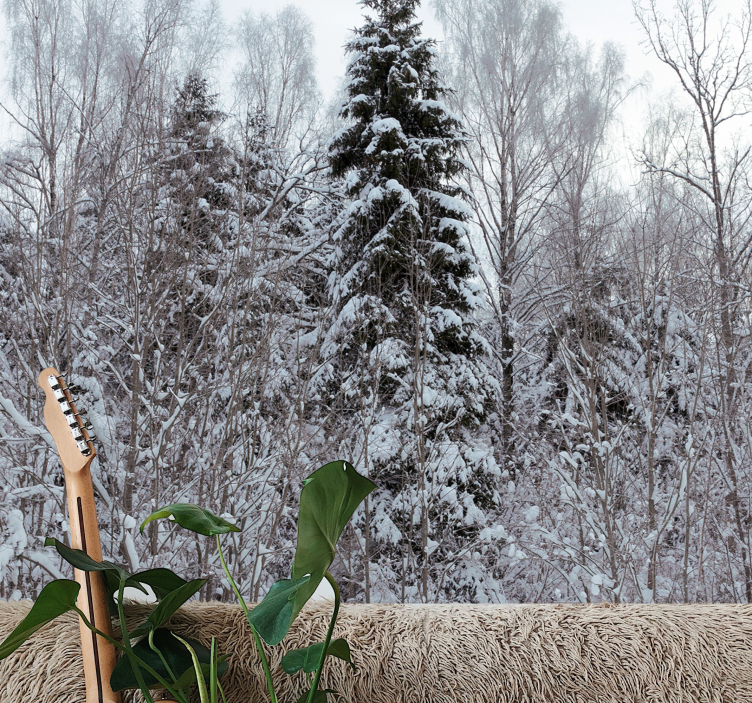 Vinterskogscene fototapet skog - Tenstickers