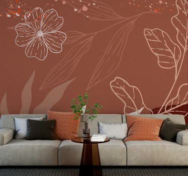 Minimalistisk bladdesign terracotta fototapet - Tenstickers
