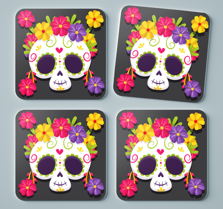 Day of the dead flower coaster halloween - Tenstickers