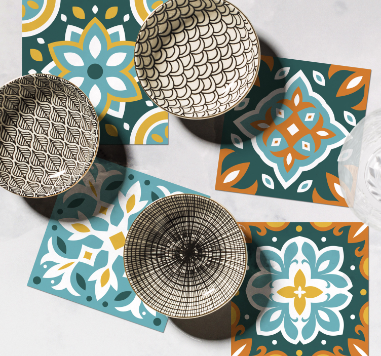 Fargerik ornament fliser coaster - Tenstickers