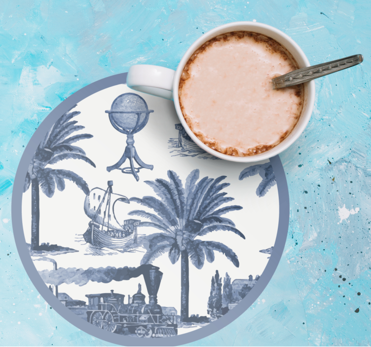 Fransk vintage mønster i blått vintage underlag - Tenstickers