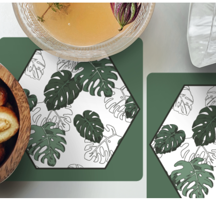 Hexagon monstera flere glassbrikke - Tenstickers