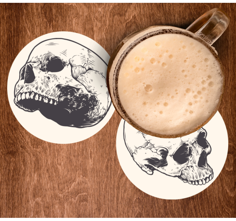 Hodeskalle, tegning, halloween, coasters - Tenstickers