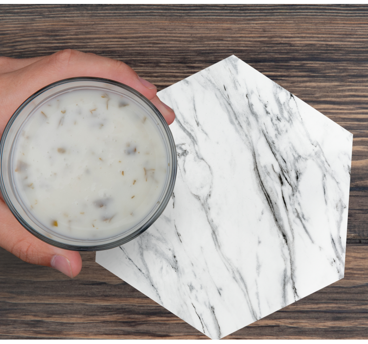 Sekskantet marmor mønster hvit svart coasters - Tenstickers