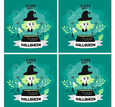 Happy halloween heks vinyl coasters - Tenstickers