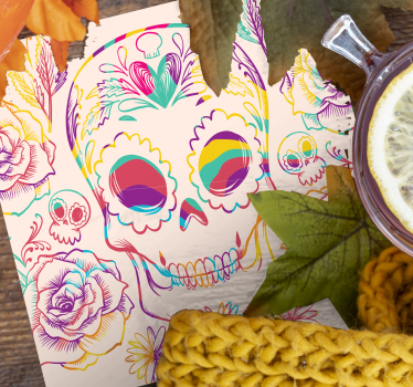 Fargerik hodeskalle blomster halloween underlag - Tenstickers