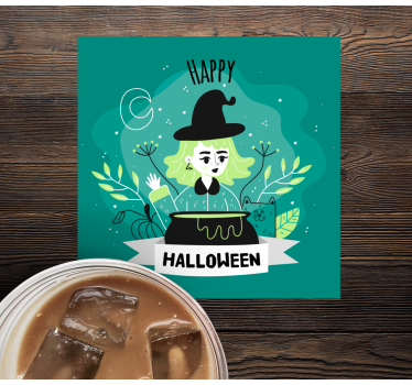 Happy halloween heks vinyl coasters - Tenstickers