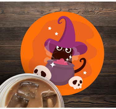 Katt, med, heksehatt, illustrasjon, halloween, coaster - Tenstickers