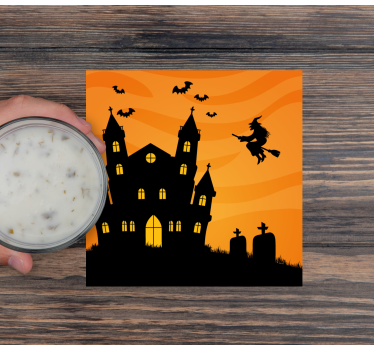 Skummelt slott med flaggermus og heks halloween-dalbane - Tenstickers