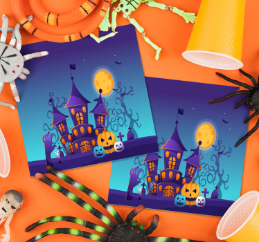 Uhyggelig kirkegård med flaggermus og gresskar Halloween underlag - Tenstickers