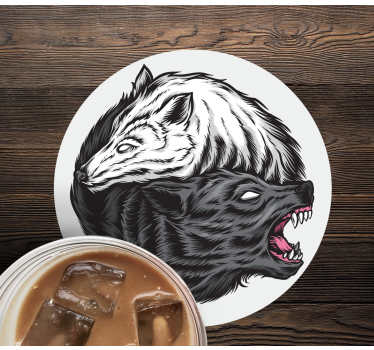 Yin yang ulv illustrasjon halloween coaster - Tenstickers