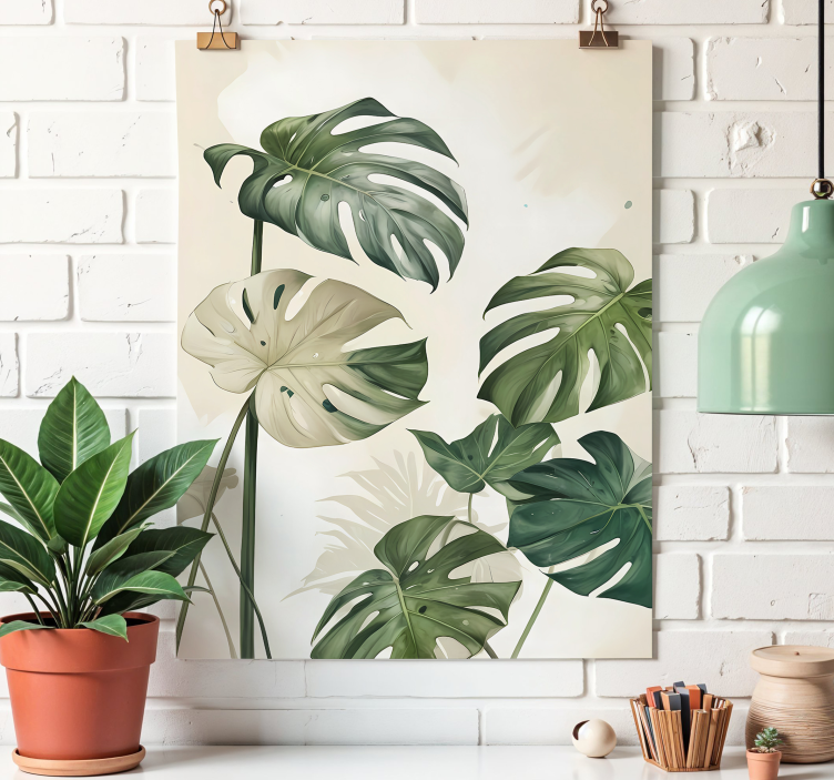 Monstera blader plakat kunstnerisk tegning - Tenstickers