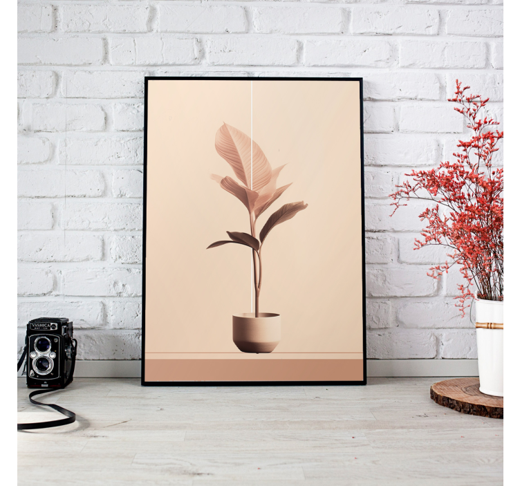 Vertikal plante i beige farger minimalistisk plakat - Tenstickers