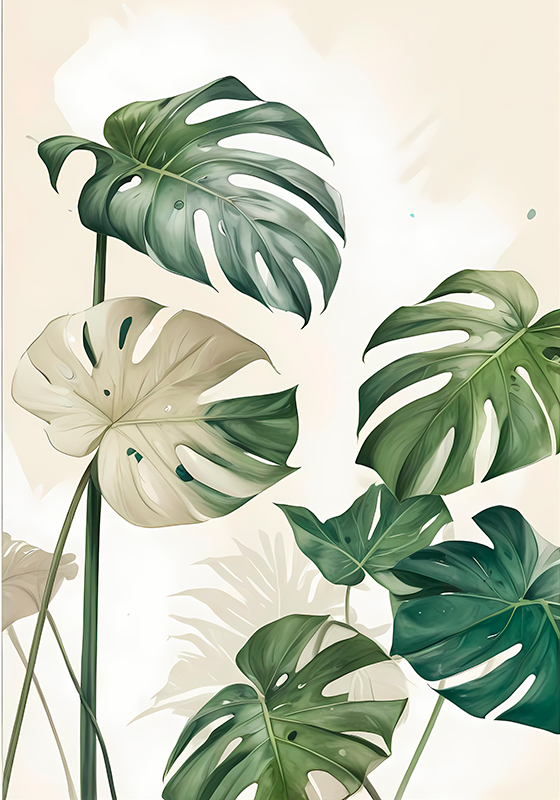 Monstera blader plakat kunstnerisk tegning - Tenstickers