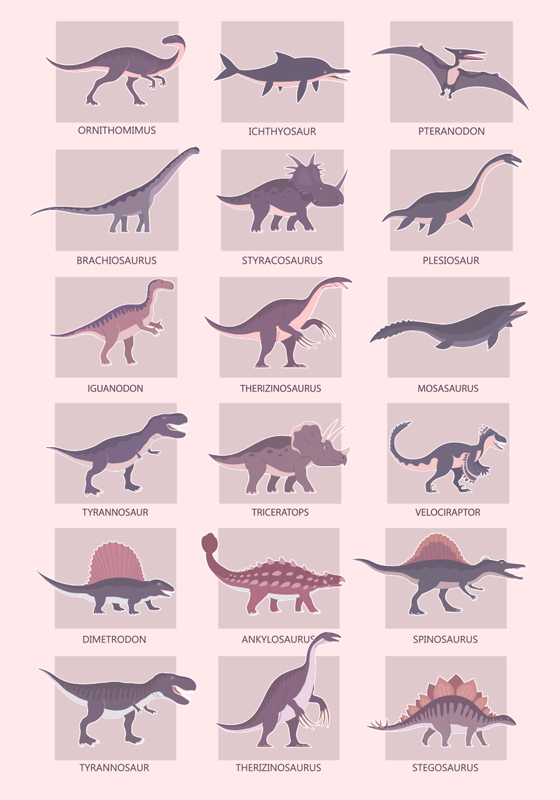 Forskjellige typer dinosaurplakat - Tenstickers