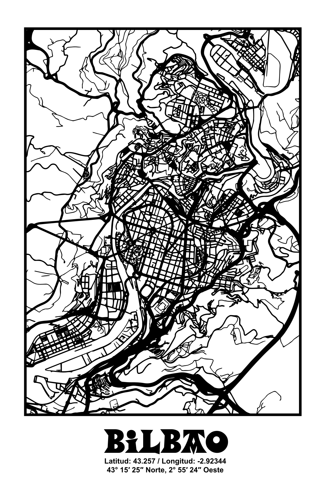 Plakate stue bilbao topografisk - Tenstickers