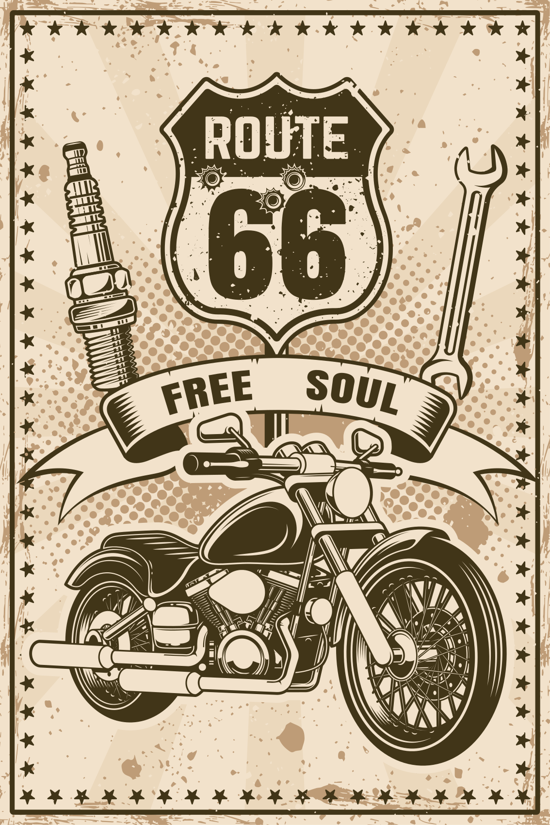 Plakate stue route 66 motorsykkel - Tenstickers