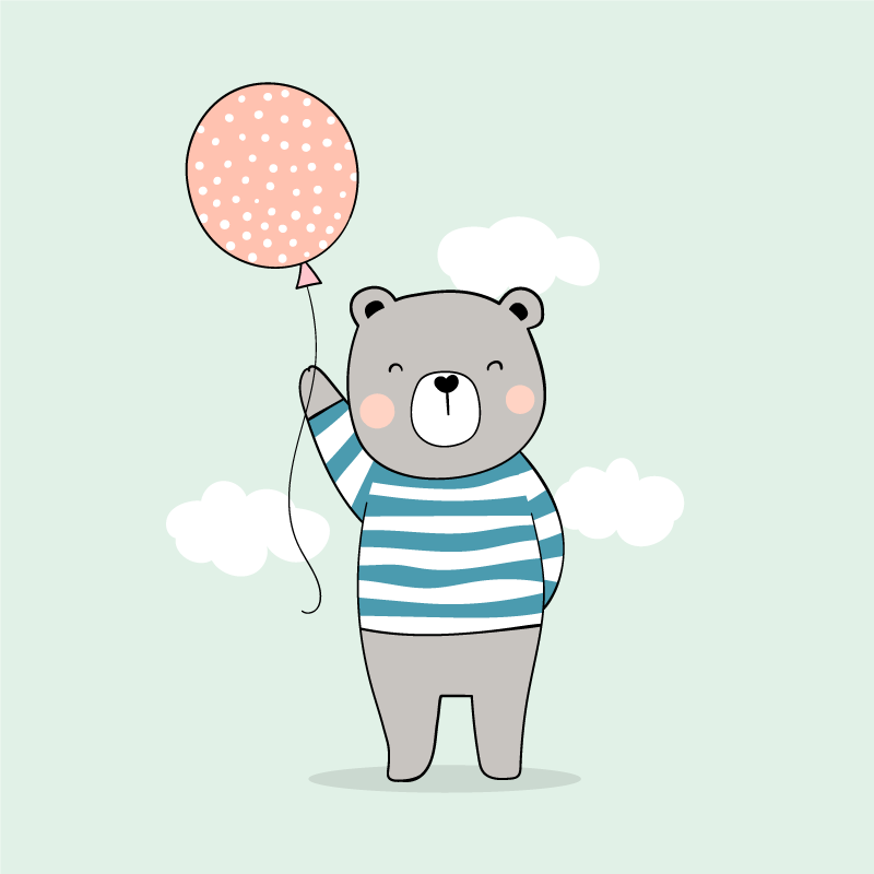 Barneplakate med babybjørn og ballong - Tenstickers