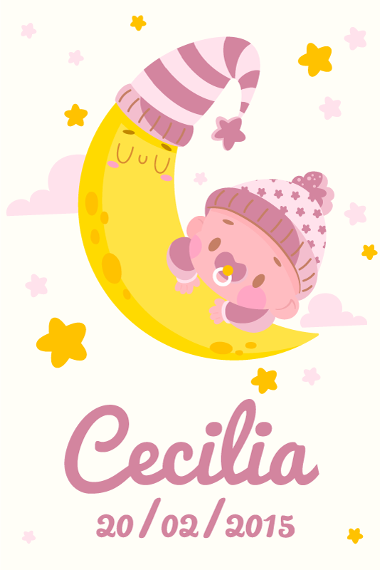 Barneplakate med navn og fødselsdag - Tenstickers