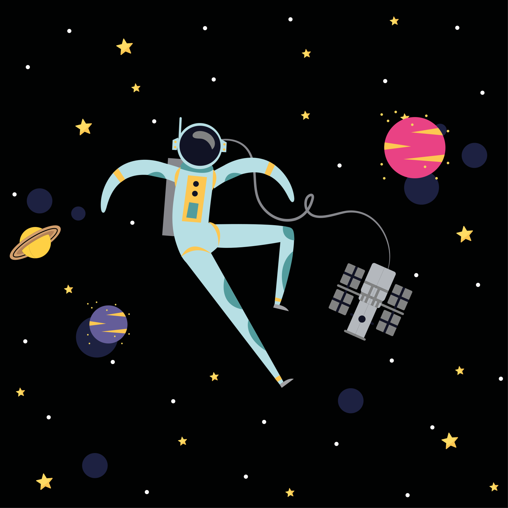 Barneplakat med svevende astronaut tegneserie - Tenstickers