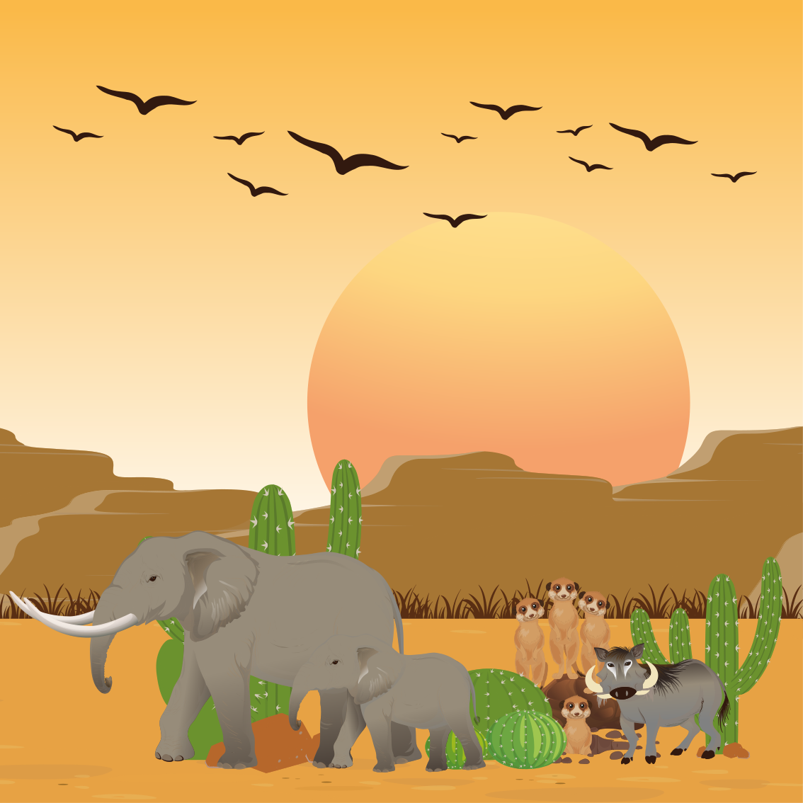 Barneplakate afrikanske dyr i naturen quadres 4 - Tenstickers