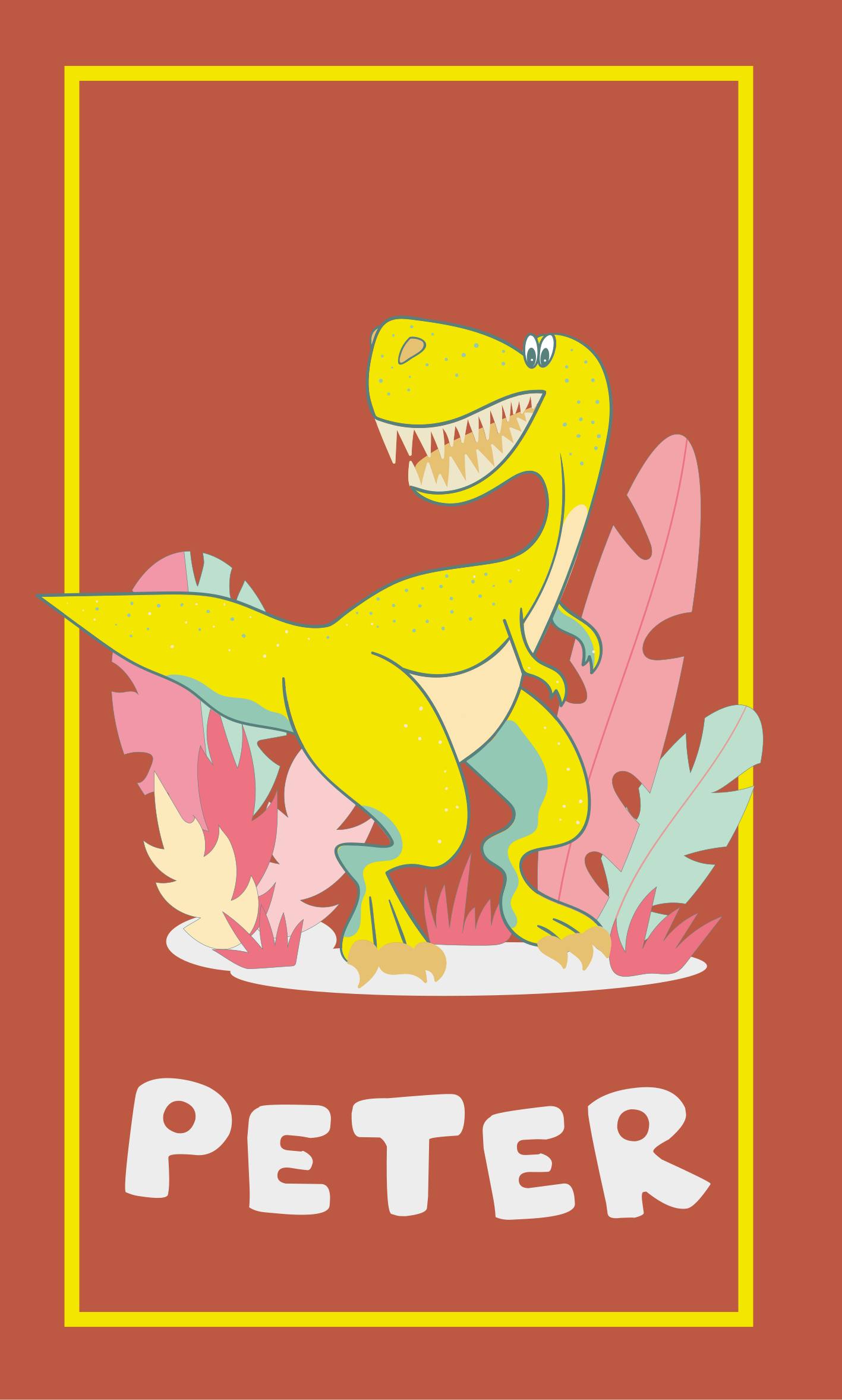 Barneplakate gul dino med planter - Tenstickers