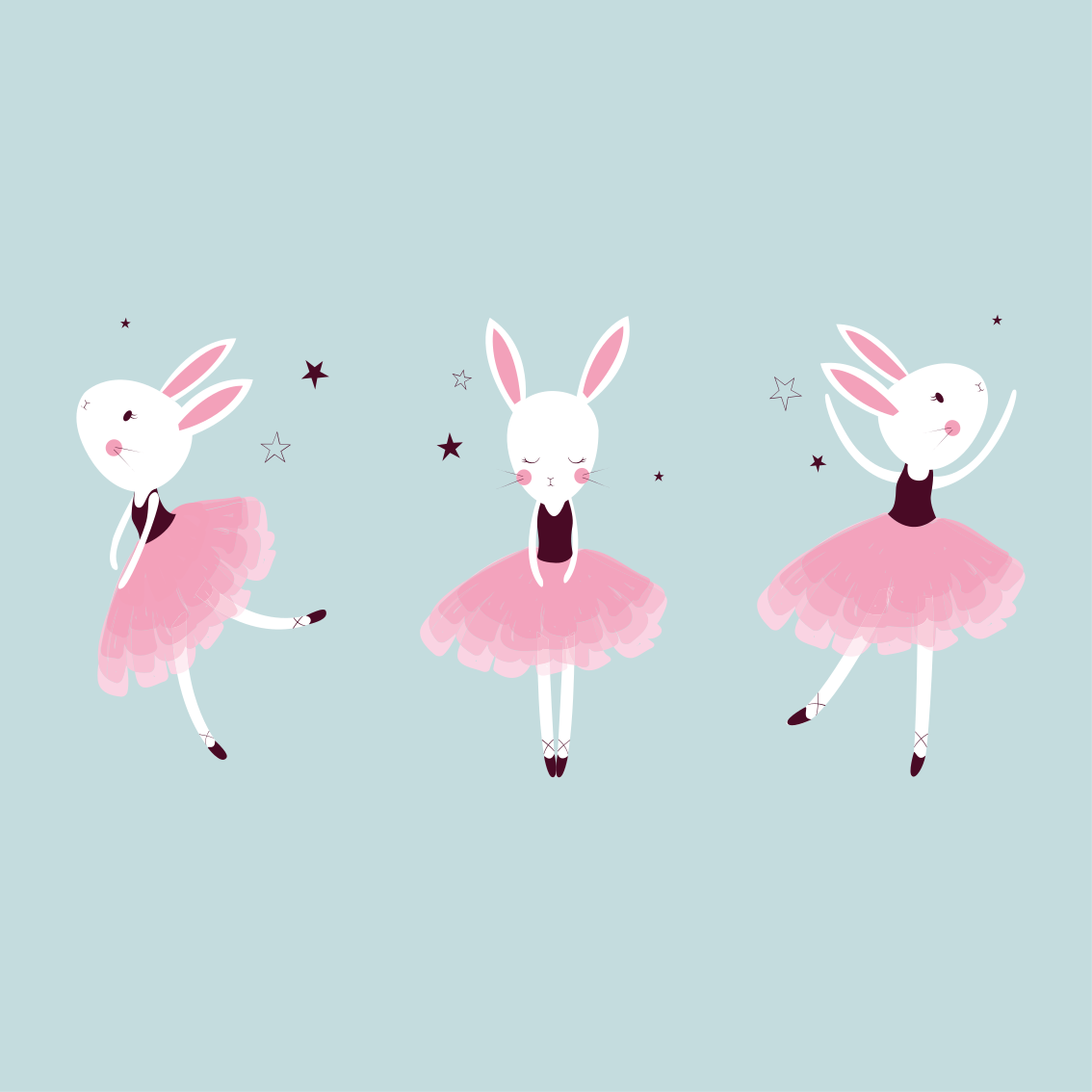 Barneplakate kaninballerina i roser - Tenstickers
