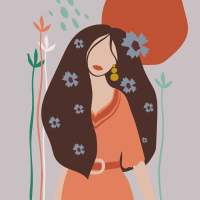 Blomsterplakat abstrakt kvinne med langt hår - Tenstickers
