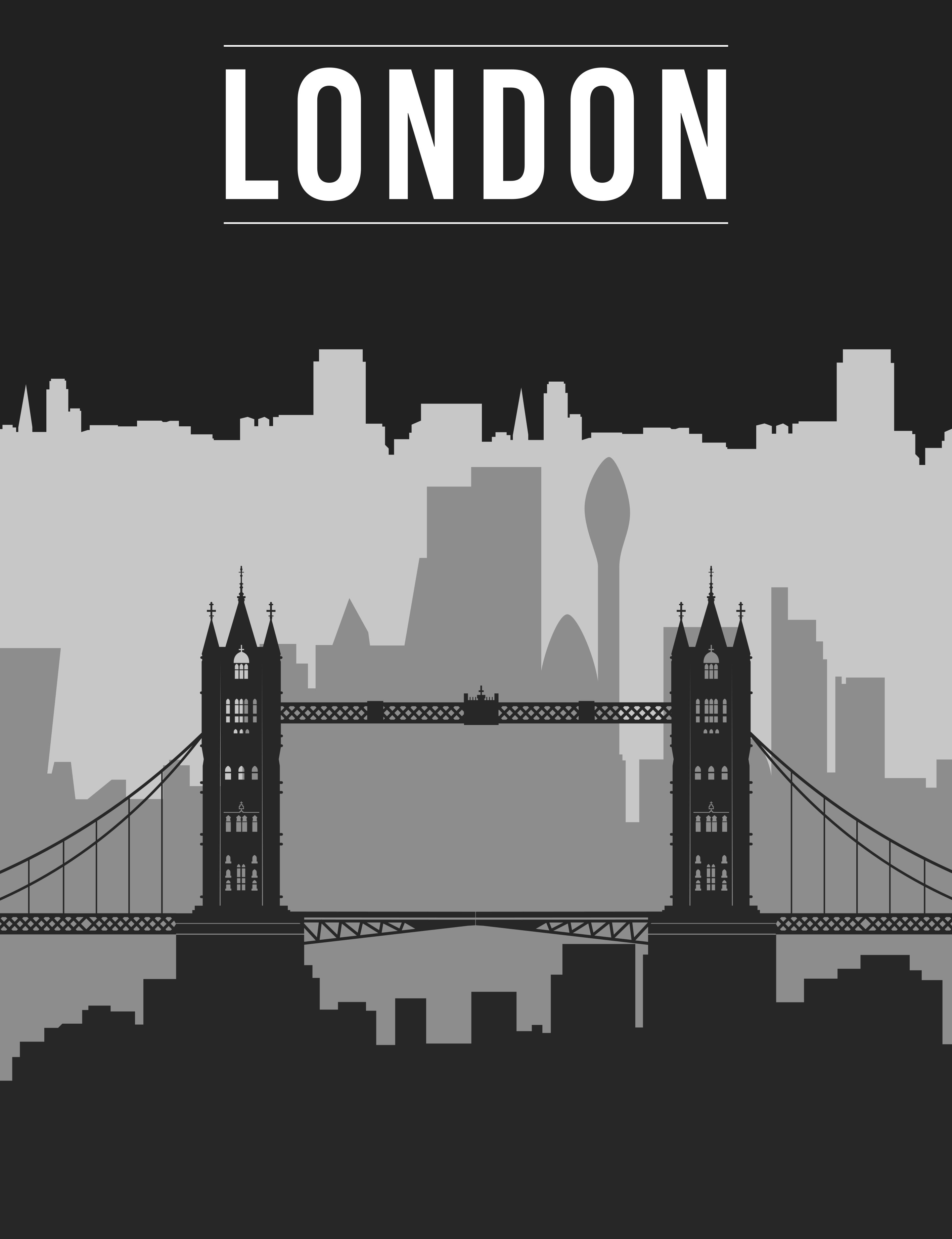 Tekstplakat london skyline i svart og grått - Tenstickers