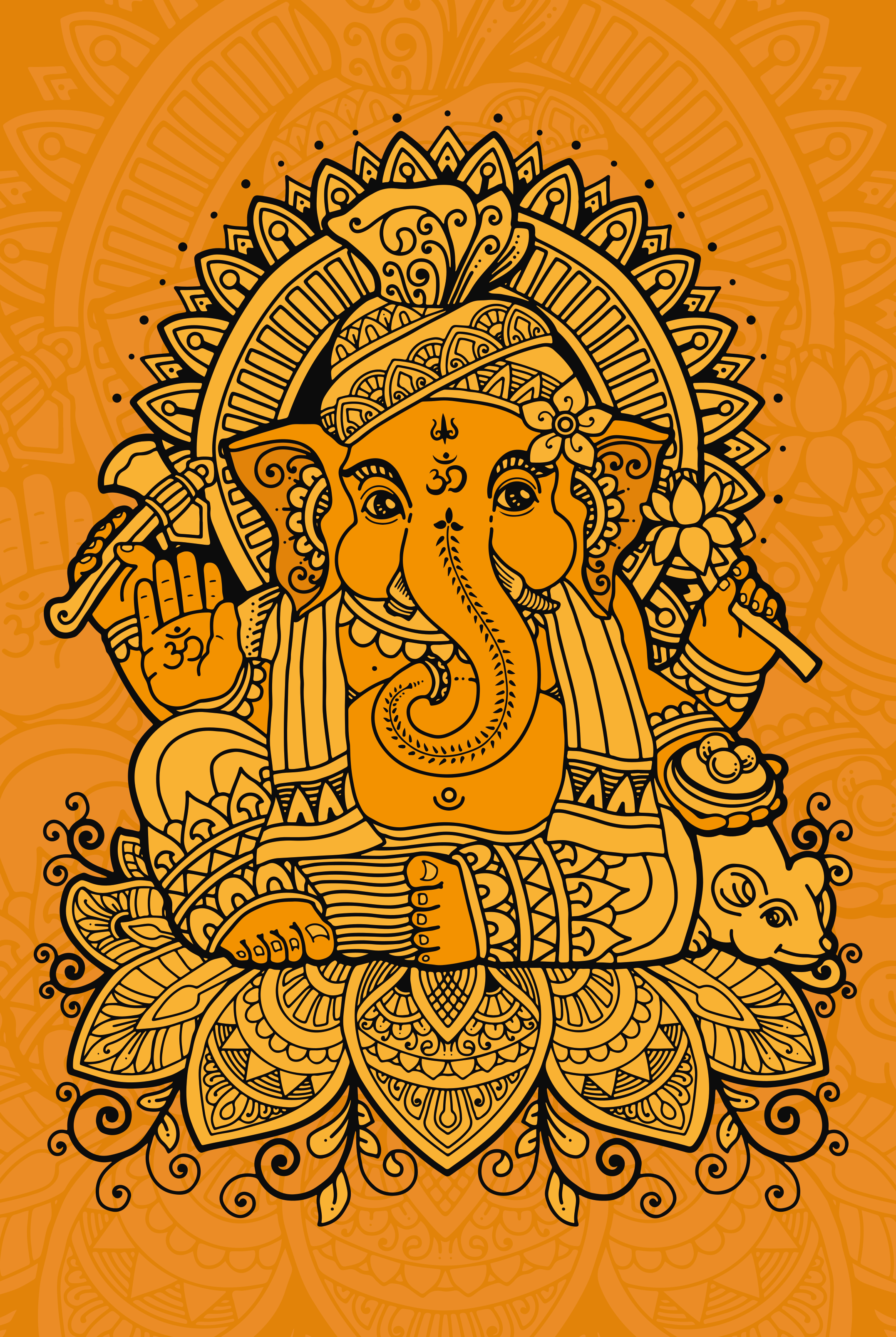 Zen plakat med mandala og ganesha i sentrum - Tenstickers