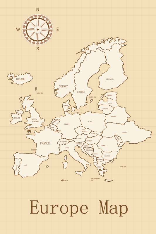 Kart plakat europa på beige bakgrunn - Tenstickers