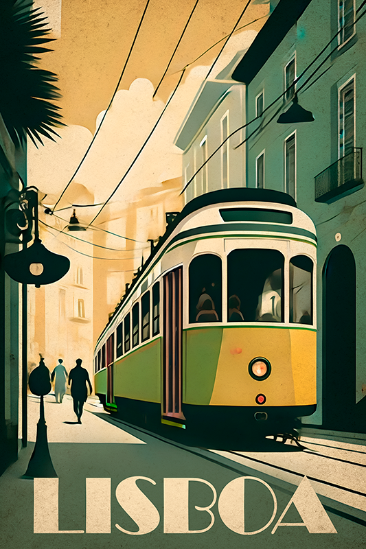 Byplakat lisboa vintage illustrasjon - Tenstickers