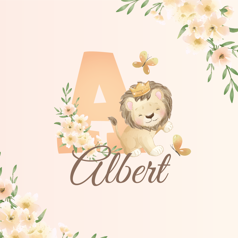 Personlig plakat søt løve og blomster - Tenstickers