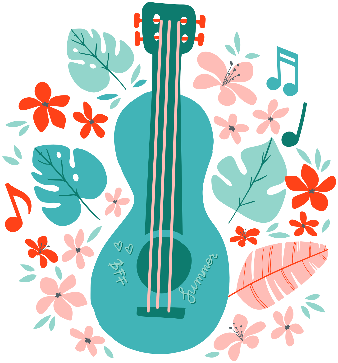 Musikalsk plakat gitar med blomster - Tenstickers