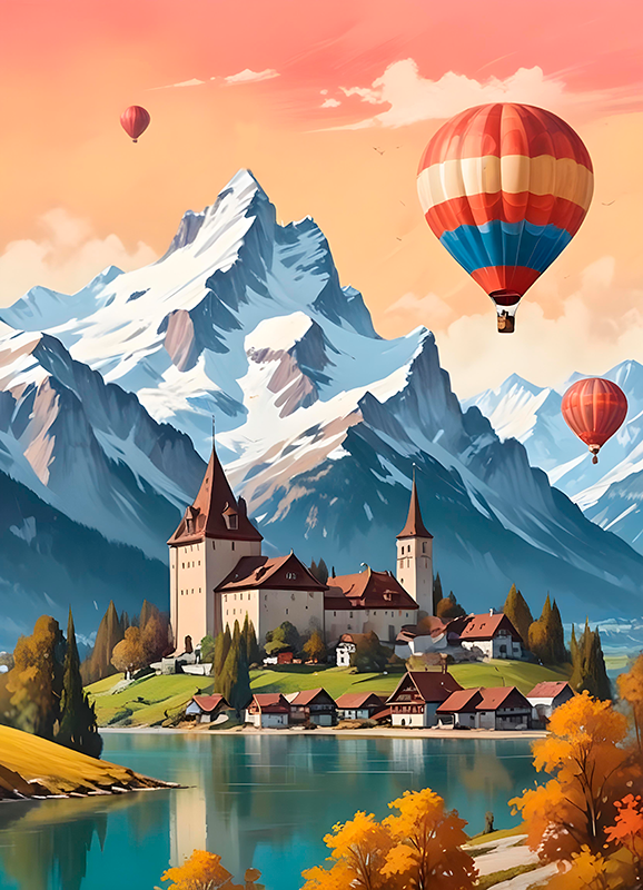 Landskapsplakat chateau d'oex - Tenstickers