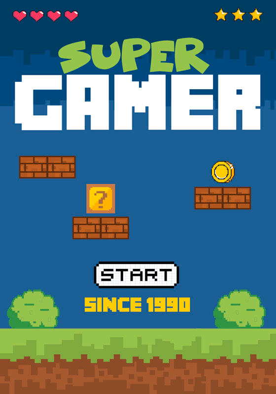 Videospillplakat super gamer retro stil - Tenstickers