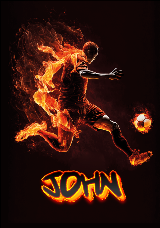 Fotballplakat med fotballspiller i flammer - Tenstickers