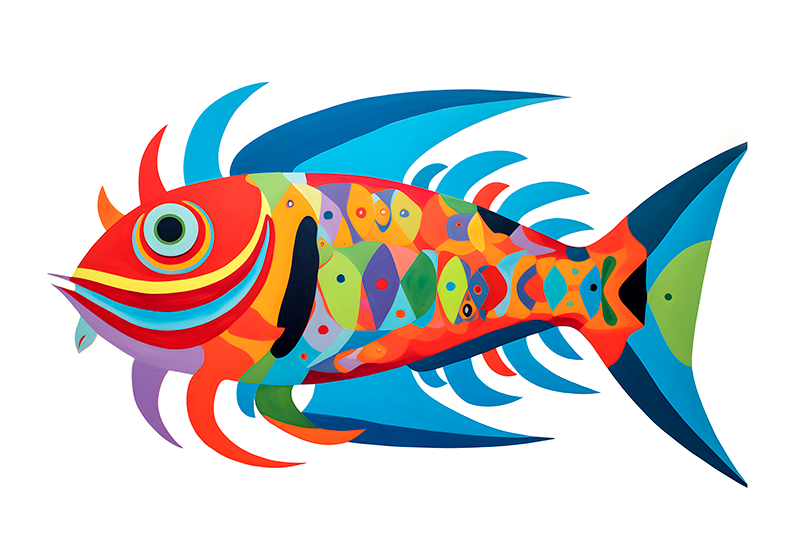 Kunstplakat med flerfargede fisker - Tenstickers