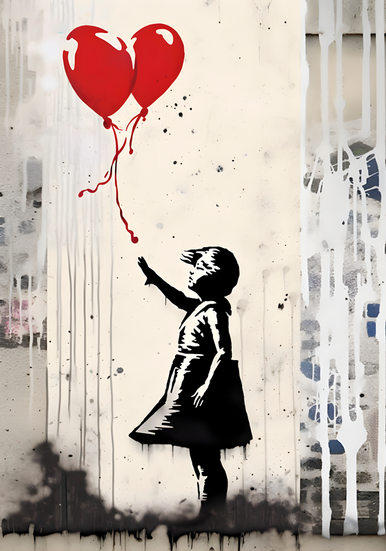 Kunstplakat jente med ballonger - Tenstickers