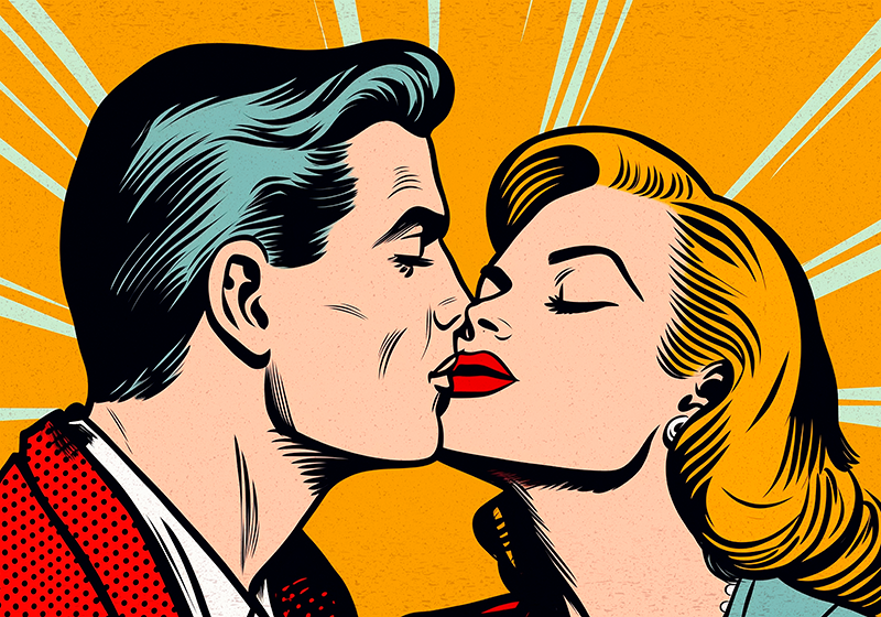 Pop art-plakat vintage par som kysser - Tenstickers