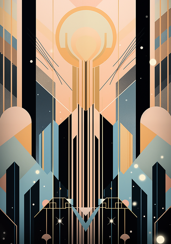 Rosa og blå former Art Déco-plakat - Tenstickers