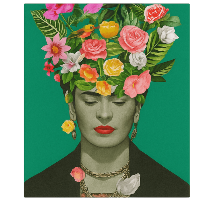 Frida kahlo fargerike blomster kunst lerretsbilde - Tenstickers